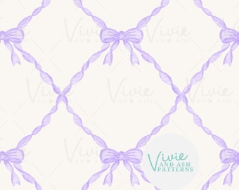 Lavender Bow Trellis Seamless Pattern by VivieAndAsh,  Watercolor Design (Digital File)