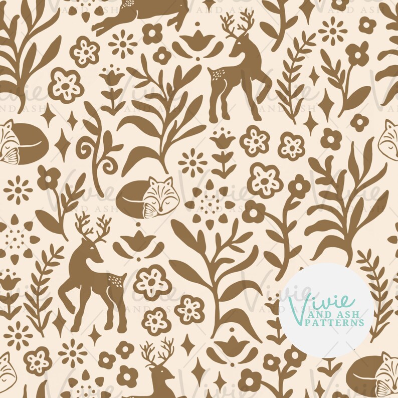 Winter Forest Floral Seamless Repeat, Olive and Cream Christmas Floral ...