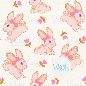 Cute Spring Bunnies Seamless Pattern, Cute Pastel Bunny File, Kids Easter Pattern Download Digital File for Commercial Use