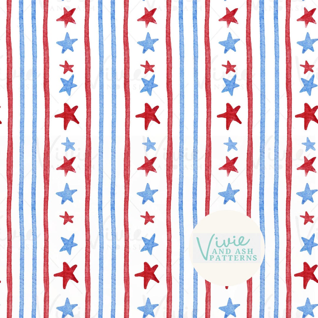 Star Strip Pattern Red White Blue Star Stripe Watercolor Seamless Pattern by Vivieandash ...