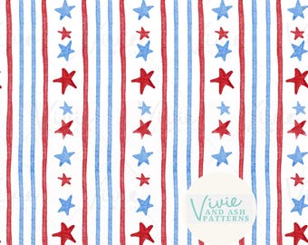 Red White Blue Star Stripe Watercolor Seamless Pattern by VivieAndAsh (JPEG)
