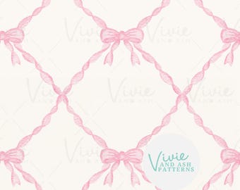 Light Pink Watercolor Bow Trellis Pattern by VivieAndAsh (Digital File)