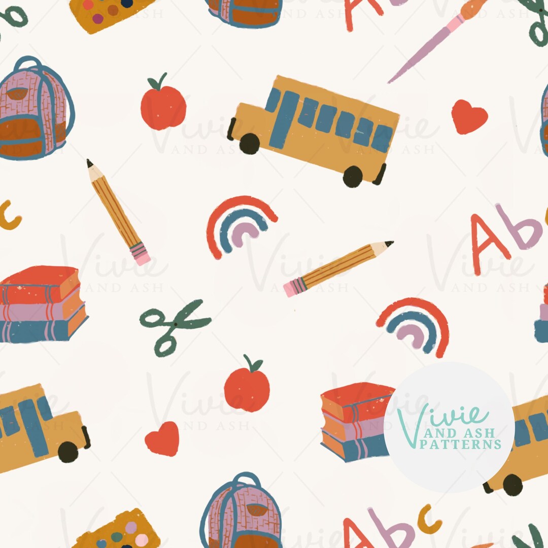 Back to School Seamless Pattern, School Bus, Books Repeating Pattern ...