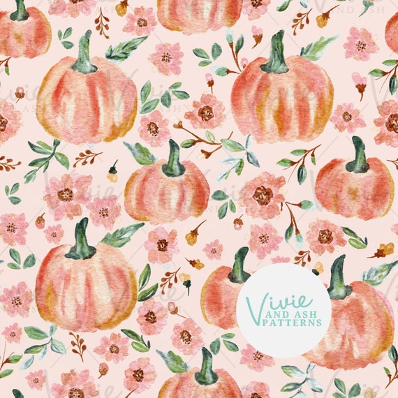 Watercolor Pumpkin Floral Seamless Pattern, Fall Seamless Halloween File, Seamless Fall Repeat Pattern File, Halloween Repeating Pattern