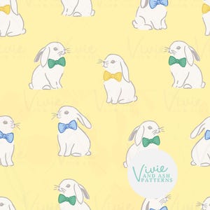 Bowtie Bunnies Spring Easter Seamless Pattern File by VivieAndAsh  (JPEG Digital Download) Yellow Vinyl Papers Fabric