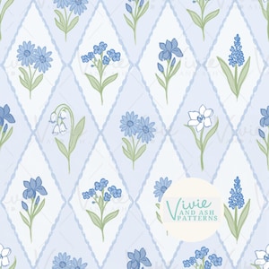 Diamant Wildblumen blau und weiß Floral nahtlose Muster, florale nahtlose Muster, digitale Datei für den kommerziellen Gebrauch