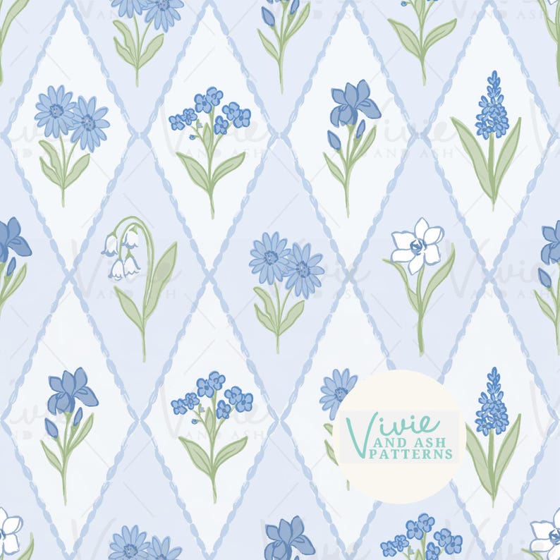 Blue Wildflower Floral Seamless Pattern, Commercial Use (digital File ...