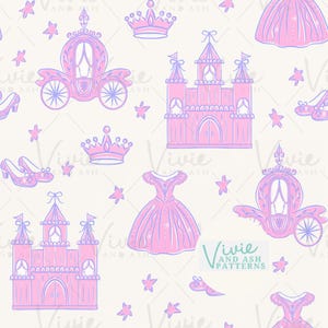 Pink Princess Seamless Repeating Pattern, Castle Pattern File, Digital File for Commercial Use, Digital Paper