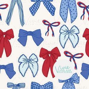 Red White and Blue Bows Seamless Repeating Pattern, Bow Pattern File, Digital File for Commercial Use, Digital Paper