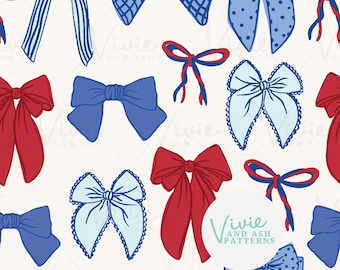 Red White and Blue Bows Seamless Repeating Pattern, Bow Pattern File, Digital File for Commercial Use, Digital Paper