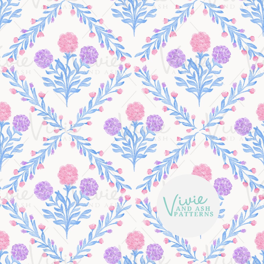 Watercolor Trellis Floral Seamless Pattern by Vivieandash: Pink, Blue ...