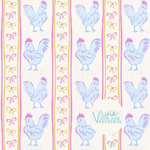 Pink and Blue Chicken Stripe Seamless Repeating Pattern, Pink and Blue Pattern File, Spring Digital File for Commercial Use, Digital Paper