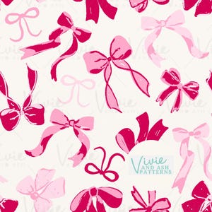 Pink and Red Valentine Bows Seamless Repeating Pattern, Valentine Pattern File, Floral Digital File for Commercial Use, Digital Paper