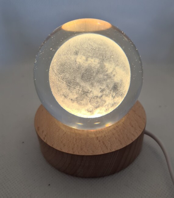 Moon Engraved 60mm Orb With Light Stand Moon Sphere Moon Crystal