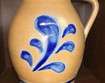Vintage glasierter Steingut 24 cm Krug, Portugal