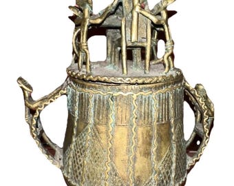 African Ghana Ashanti BRONZE Deckeled KUDUO FIGURAL Gefäß