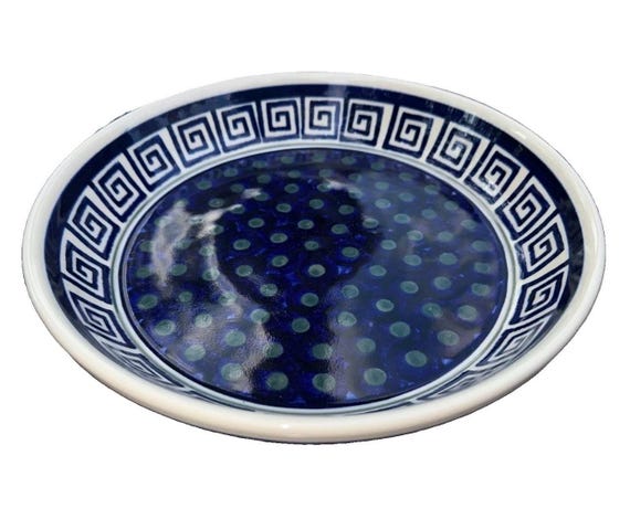 BOLESLAWIEC Polnische Keramik, griechisches Kay-Muster, Auflaufform, 5 cm hoch x 24 cm Durchmesser