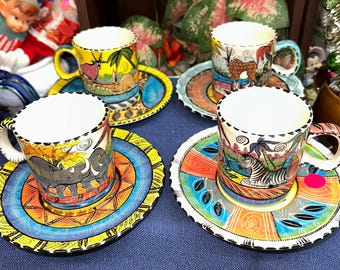 Penzo Simbabwe African Safari Kaffeetassen Tassen & Untertassen 8-teiliges Set 2004 Lebendiges