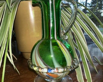 Jarra de cristal de plomo soplado a mano de 15 cm (6 pulgadas) con diseño multicolor en espiral, estilo Murano.