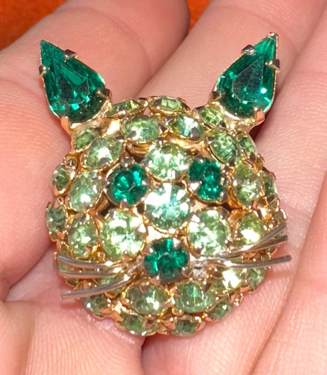 Warner AB Rhinestone Gold Tone Cat Face Brooch Pin Vintage - Etsy