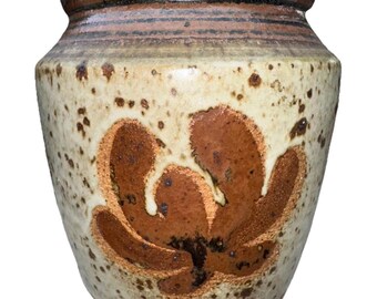 Vintage Hand geworfen Steingut Keramik Blumenvase Gefäß Studio Kunst signiert
