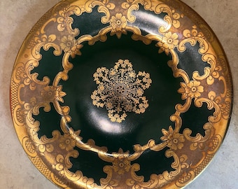 Rudolf Wachter Bavaria Grün W / Gold Floral Porzellanschale Deutschland 19 cm
