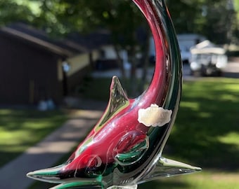 Vintage Murano Kunst Glas Marlin Skulptur Rot & Grün mundgeblasenen Küsten
