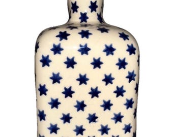 Polish Pottery „MENA“ Stars & Stripes Quadratische Flasche mit Korken Americana Signiert
