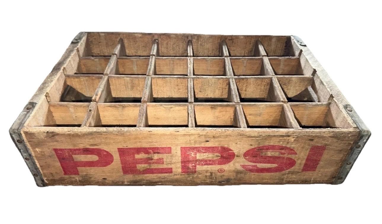 Pepsi-Cola Vintage Divided Wood Bottle Crate Box
