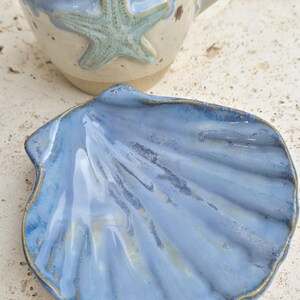 Handmade Ceramic Clamshell Ring Dish | Coastal Blue Jewellery Holder