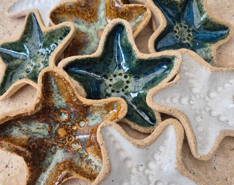 Beach Boho Style Starfish Ring Dish - Cute Ocean Animal Design - 3 Glaze Options White Speckle - Blue Waters - Sandy Lagoon - Unique Gift