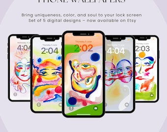 Colorful Abstract Phone Wallpapers – Set of 5 Digital Art Backgrounds for iPhone & Android | Vibrant Lock Screen Aesthetic by Andrea Aguilar