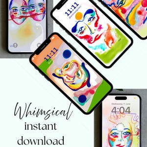 Abstrakte Phone Wallpapers Set von 5 Digital Art für iPhone & Android, bunte Sperrbildschirm Hintergründe, lebendiger künstlerischer digitaler Download