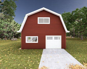 Gambrel Garage Studio Plan (24'x24') met loft en materialenlijst (pdf)