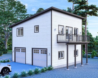 28' x 28' garage-appartement met twee slaapkamers - pdf-architectuurplan met materialenlijst