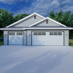 38&#39; x 30&#39; Three Car Craftsman Style Garage - PDF Architectural Plan with Materials List