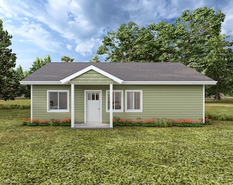 36&#39; x 24&#39; Two Bedroom Small House - PDF Architectural Plan with Materials List
