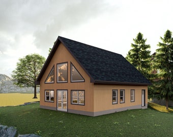 26' x 36' One Bedroom Cabin with Loft - PDF Architectural Plan with Materials List