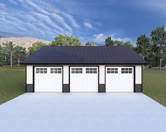 Three Car Garage Plan: 40' x 30' Post Frame (PDF Architectural Plan)