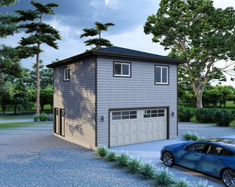 22&#39; x 25&#39; One Bedroom Garage ADU - PDF Architectural Plan with Materials List