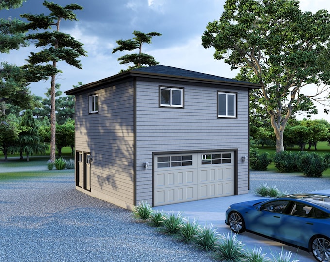 Detached 22'x22' Two Car ADU Garage Loft Architectural Plans ...