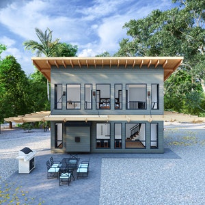 30&#39; x 20&#39; One Bedroom Lake House Villa Plan - PDF Architectural Plan with Materials List