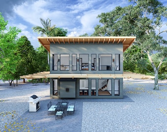30&#39; x 20&#39; One Bedroom Lake House Villa Plan - PDF Architectural Plan with Materials List