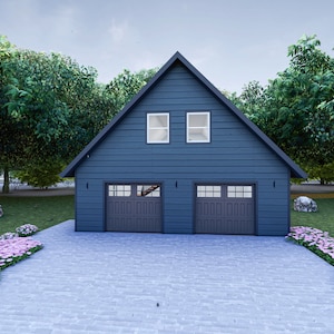 28&#39; x 32&#39; Cape Style Two Car Garage with Loft - PDF Architectural Plan with Materials List