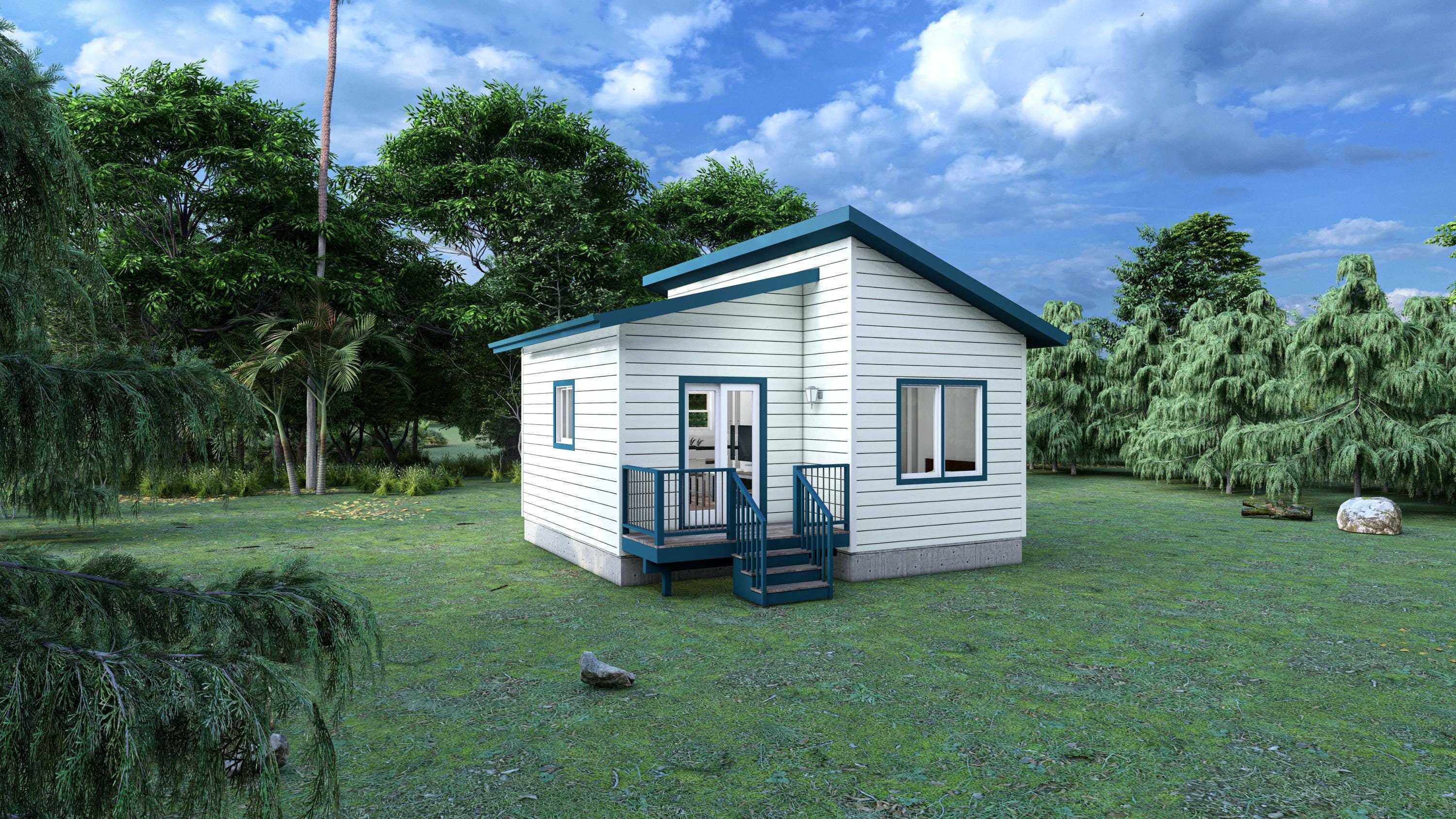 Casa pequeña de un dormitorio de 20' x 20' - Plano arquitectónico en PDF con lista de materiales