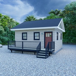 20' x 20' Bunkhouse / Cabin - PDF Planimetria architettonica con elenco materiali