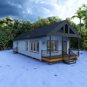 50&#39; x 17&#39; Two Bedroom Recreational Cabin - PDF Architectural Plan with Materials List