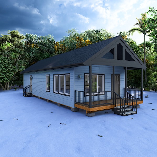 50' x 17' Two Bedroom Recreational Cabin - PDF Architectural Plan with Materials List