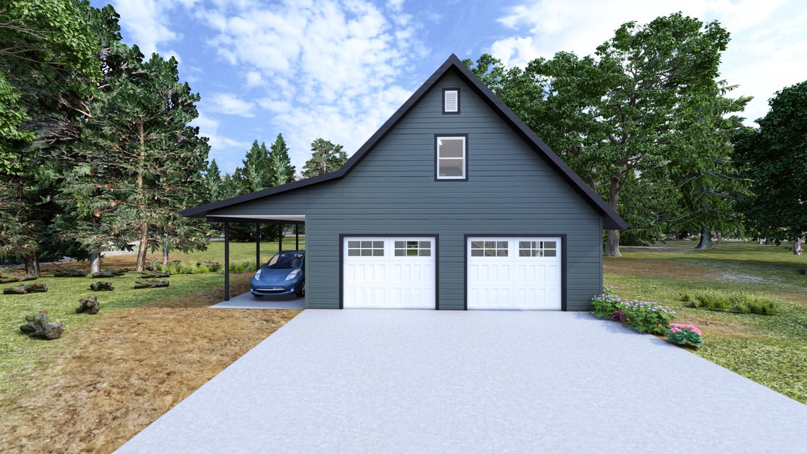 28' X 28' Cape Style Garage With Loft and Carport Etsy