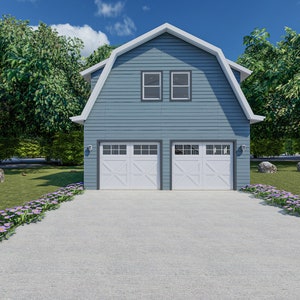 24' x 24' Two Car Gambrel Garage with Loft - PDF Architectural Plan with Materials List